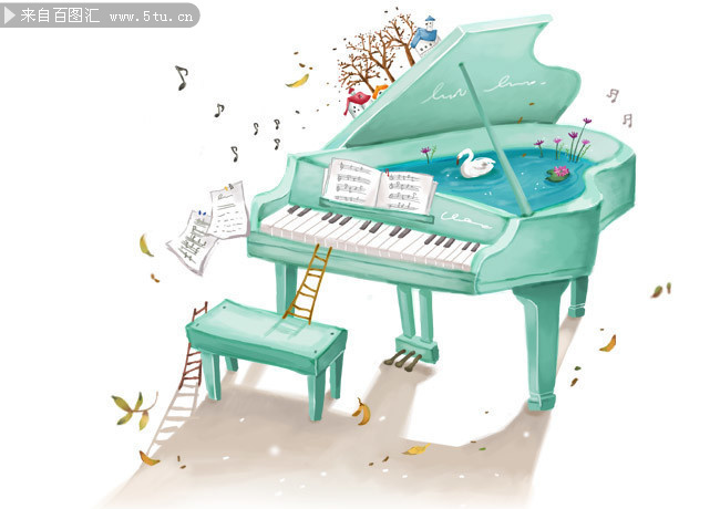 卡通鋼琴插畫圖片素材 童趣與藝術的完美結合